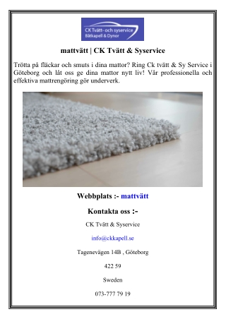 mattvätt   CK Tvätt & Syservice
