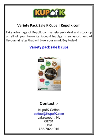 Variety Pack Sale K Cups  Kupofk.com