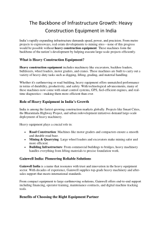 Leading the Industry The Role of Construction Equipment Companies