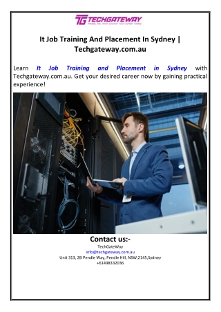 It Job Training And Placement In Sydney | Techgateway.com.au