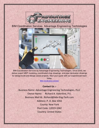 BIM Coordination Services  Advantage Engineering Technologies