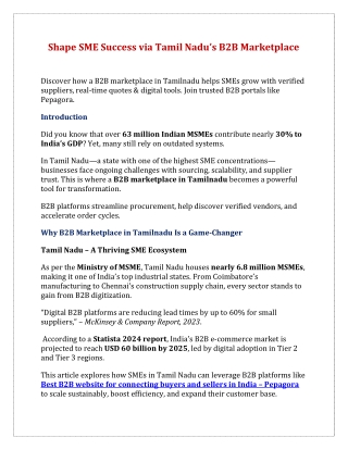 Shape SME Success via Tamil Nadu’s B2B Marketplace