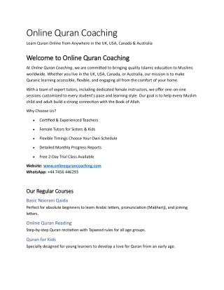 Online Quran Coaching - Learn Quran Online