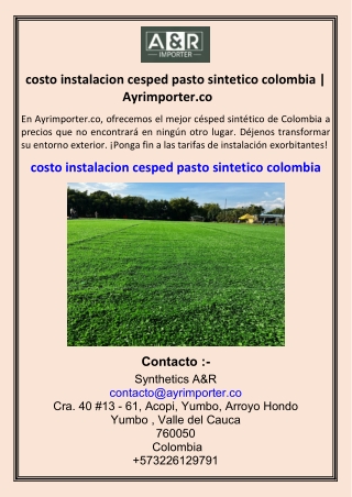 costo instalacion cesped pasto sintetico colombia  Ayrimporter.co