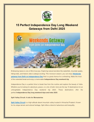 15 Perfect Independence Day Long Weekend Getaways from Delhi 2025