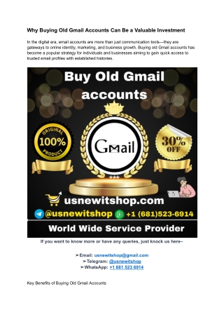 Why Buying Old Gmail Accounts Can Be a Valuable Investment