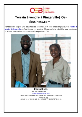 Terrain à vendre à Bingerville| Oe-ebusiness.com