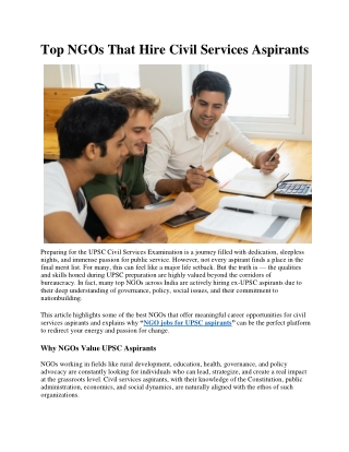 Top NGOs That Hire Civil Services Aspirants