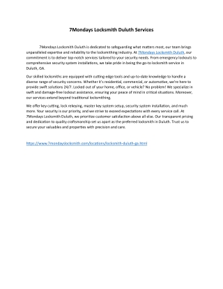 7Mondays Locksmith Duluth Services