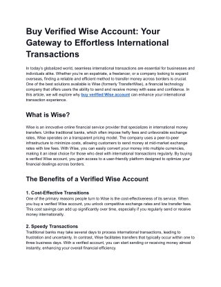 Buy Verified Wise Account_ Your Gateway to Effortless International Transactions