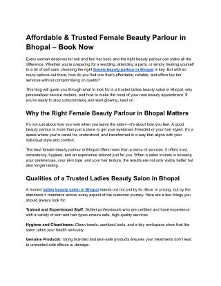 Affordable & Trusted Female Beauty Parlour in Bhopal – Book Now