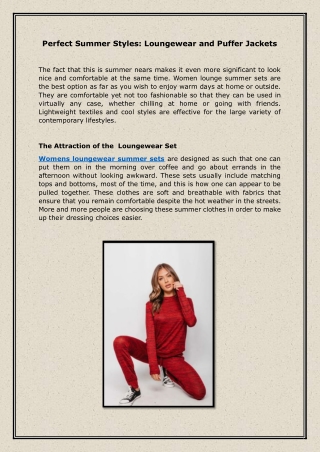 Perfect Summer Styles: Loungewear and Puffer Jackets