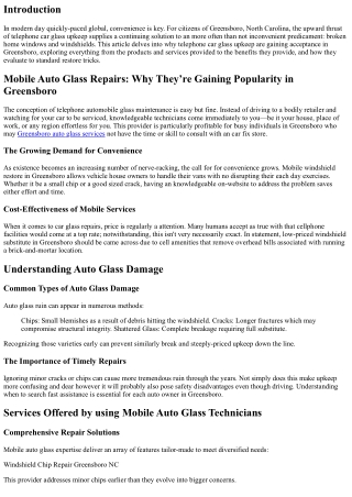 Mobile Auto Glass Repairs: Why They’re Gaining Popularity in Greensboro