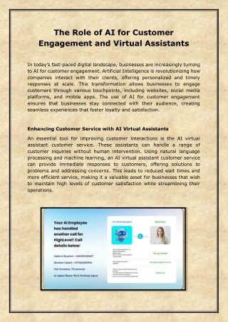 The Role of AI for Customer Engagement and Virtual Assistants