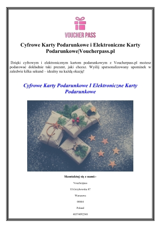 Cyfrowe Karty Podarunkowe i Elektroniczne Karty PodarunkoweVoucherpass.pl