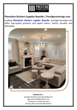 Plantation Shutters Supplier Bayside.Prestigecoverings.com