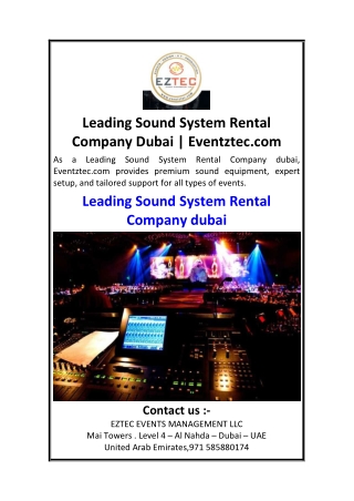 Leading Sound System Rental Company Dubai  Eventztec.com