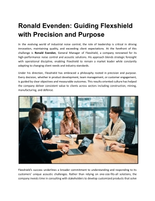 Ronald Evenden Delivers Smart Noise Solutions