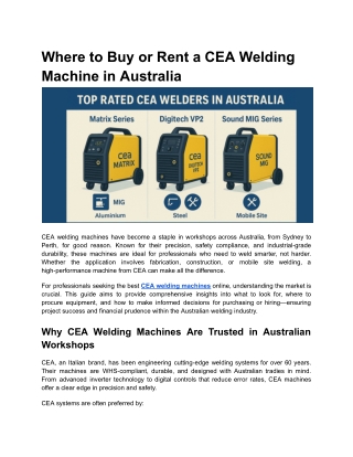 Where to Buy or Rent a CEA Welding Machine in Australia