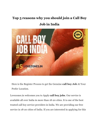 Top 5 reasons why you should join a Call Boy Job in India