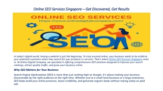 Online SEO Services Singapore – Get Discovered,