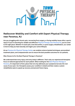 Best Physical Therapy in Paramus