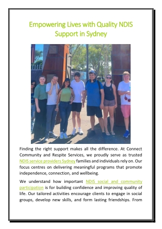 Empowering Lives with Quality NDIS Support in Sydney