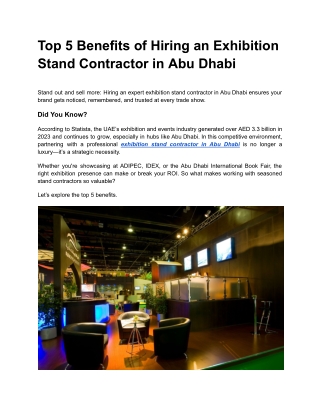 Top 5 Benefits of Hiring an Exhibition Stand Contractor in Abu Dhabi