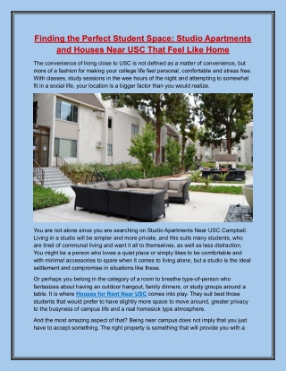 Finding the Perfect Student Space Studio Apartments and Houses Near USC That Feel Like Home