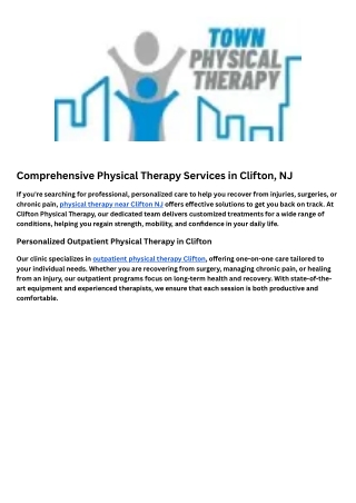 Rehabilitation Center Clifton Nj