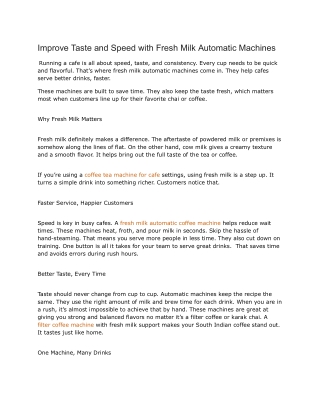 Improve Taste and Speed with Fresh Milk Automatic Machines