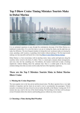 Top 5 Dhow Cruise Timing Mistakes Tourists Make in Dubai Marina