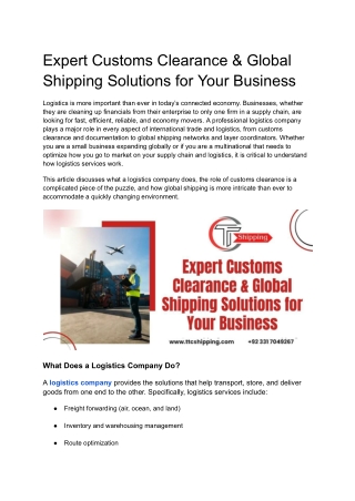 Expert Customs Clearance & Global Shipping Solutions for Your Business