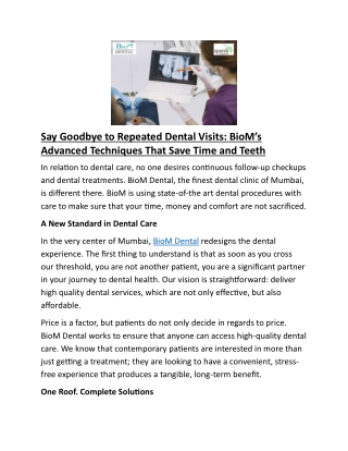 Say Goodbye to Repeated Dental Visits