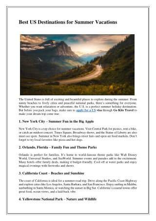 Best US Destinations for Summer Vacations