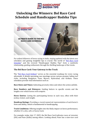 Unlocking the Winners Bol Race Card Schedule and Handicapper Badsha Tips