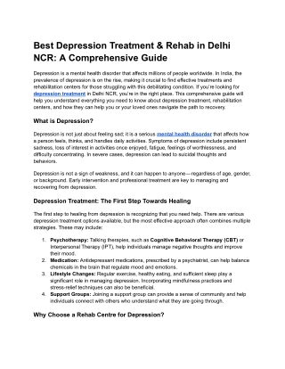 Best Depression Treatment & Rehab in Delhi NCR