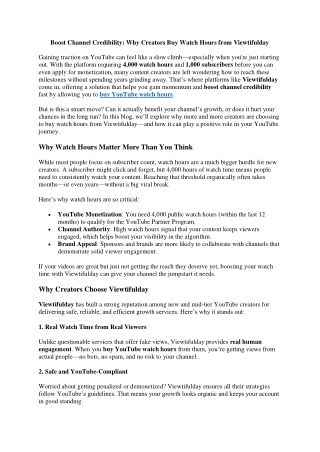 Boost Channel Credibility Why Creators Buy Watch Hours from Viewtifulday