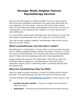 Stronger Minds, Brighter Futures Psychotherapy Services