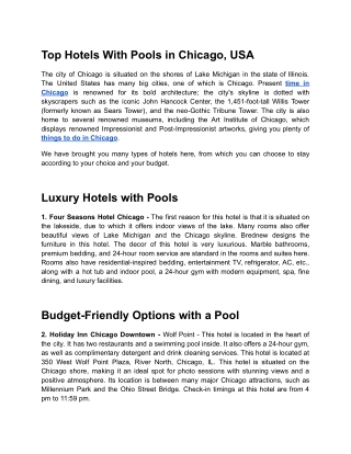 Top Hotels With Pools in Chicago, USA