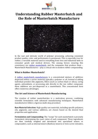 Understanding Rubber Masterbatch and the Role of Masterbatch Manufacture