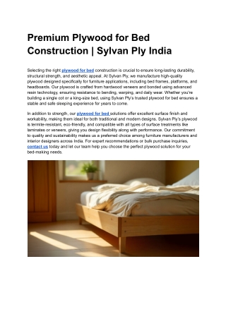 Premium Plywood for Bed Construction _ Sylvan Ply India