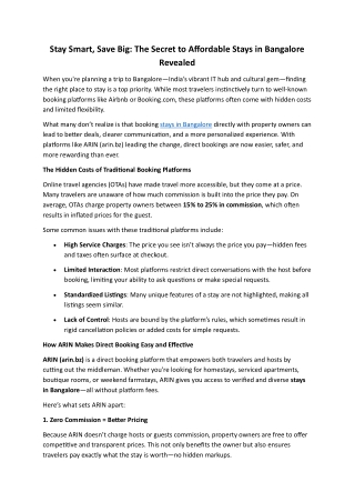 The Secret to Affordable Stays in Bangalore Revealed