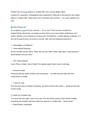 Best Tour & Travels Agency in Jubilee Hills