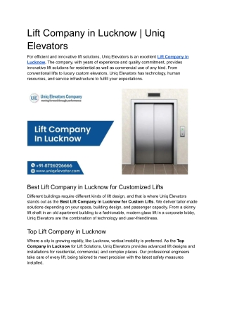 Lift Company in Lucknow _ Uniq Elevators