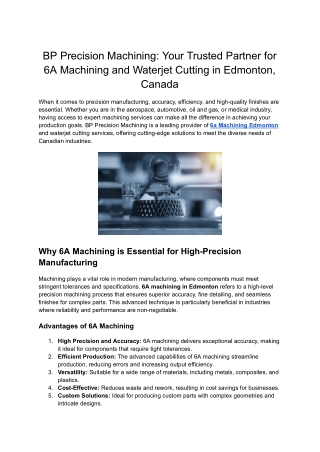 Expert API Machining Services – BP Precision Machining