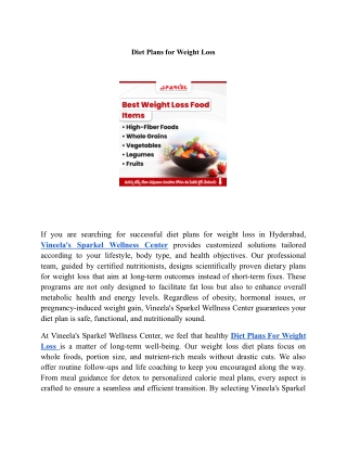 Diet Plans for Weight Loss | Vineela’s Sparkel Wellness Center