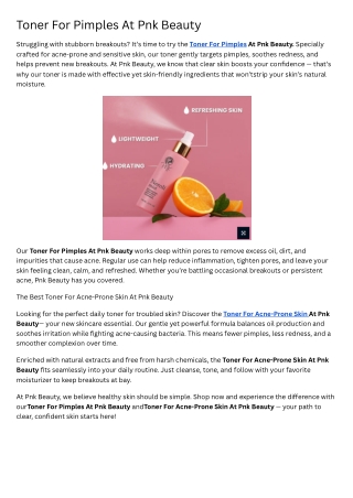 Toner For Pimples At Pnkbeauty