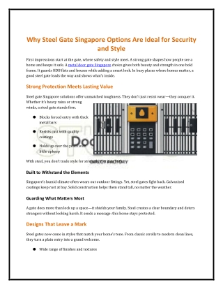Why Steel Gate Singapore Options Are Ideal for Security and Style
