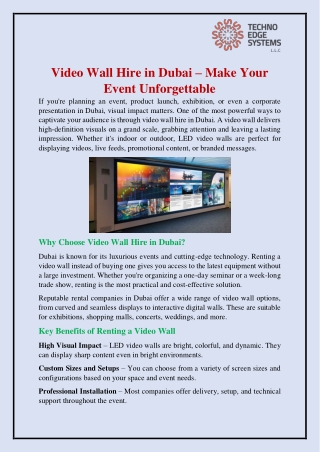 Video Wall Hire in Dubai – Make Your Event Unforgettable